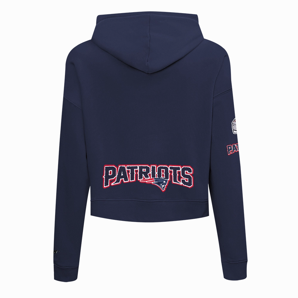 NFL NEW ENGLAND PATRIOTS CLASSIC WOMEN'S FLEECE CROPPED PULLOVER HOODIE (MIDNIGHT NAVY)