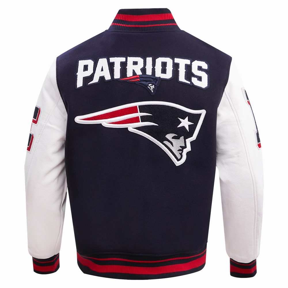 NFL NEW ENGLAND PATRIOTS MASHUP MEN'S RIB WOOL VARSITY JACKET (MIDNIGHT NAVY/RED/MIDNIGHT NAVY)