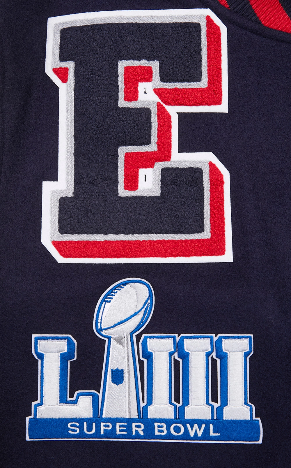 NFL NEW ENGLAND PATRIOTS MASHUP MEN'S RIB WOOL VARSITY JACKET (MIDNIGHT NAVY/RED/MIDNIGHT NAVY)