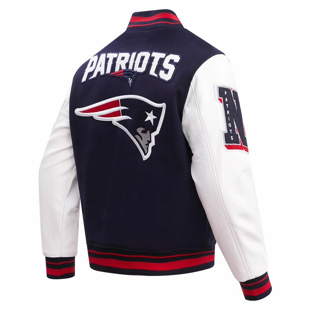 NFL NEW ENGLAND PATRIOTS MASHUP MEN'S RIB WOOL VARSITY JACKET (MIDNIGHT NAVY/RED/MIDNIGHT NAVY)