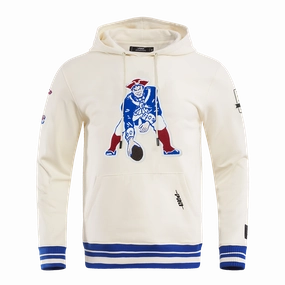 NFL NEW ENGLAND PATRIOTS RETRO CLASSIC MEN'S PULLOVER HOODIE (EGGSHELL/ ROYAL BLUE)