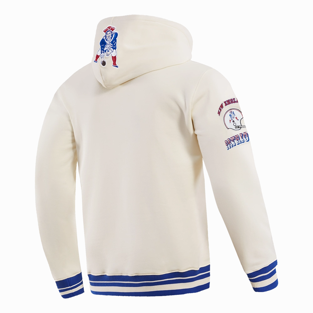 NFL NEW ENGLAND PATRIOTS RETRO CLASSIC MEN'S PULLOVER HOODIE (EGGSHELL/ ROYAL BLUE)