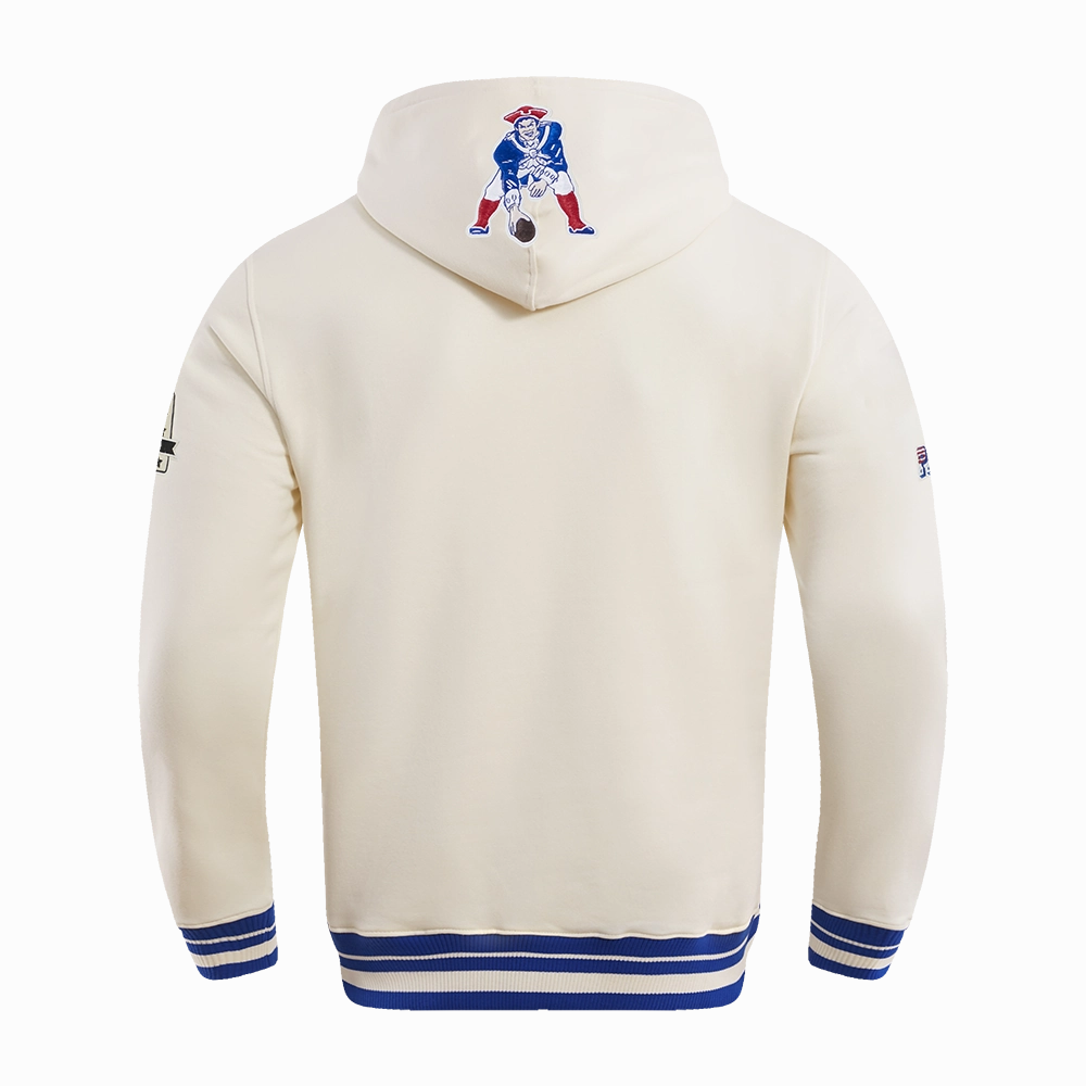 NFL NEW ENGLAND PATRIOTS RETRO CLASSIC MEN'S PULLOVER HOODIE (EGGSHELL/ ROYAL BLUE)