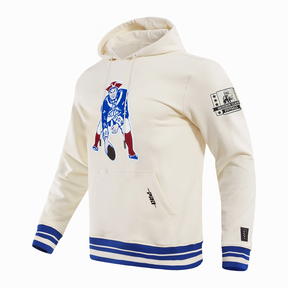 NFL NEW ENGLAND PATRIOTS RETRO CLASSIC MEN'S PULLOVER HOODIE (EGGSHELL/ ROYAL BLUE)