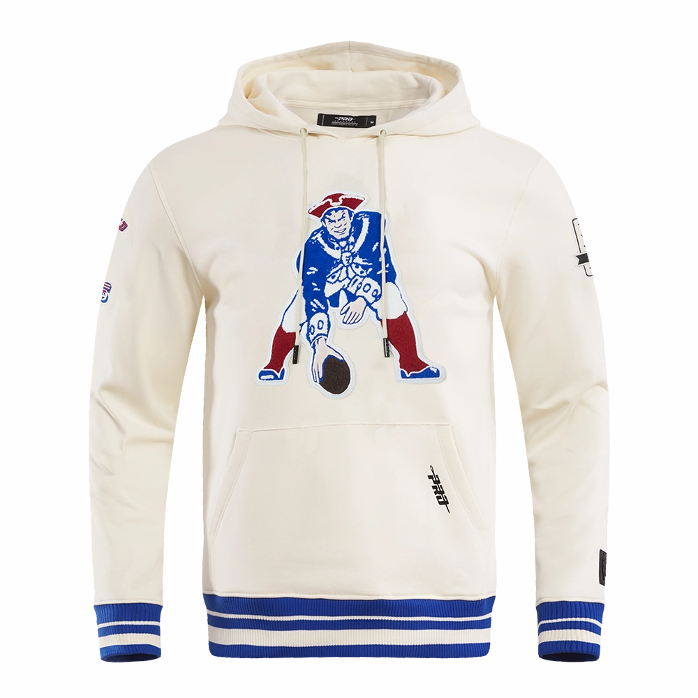 NFL NEW ENGLAND PATRIOTS RETRO CLASSIC MEN'S PULLOVER HOODIE (EGGSHELL/ ROYAL BLUE)