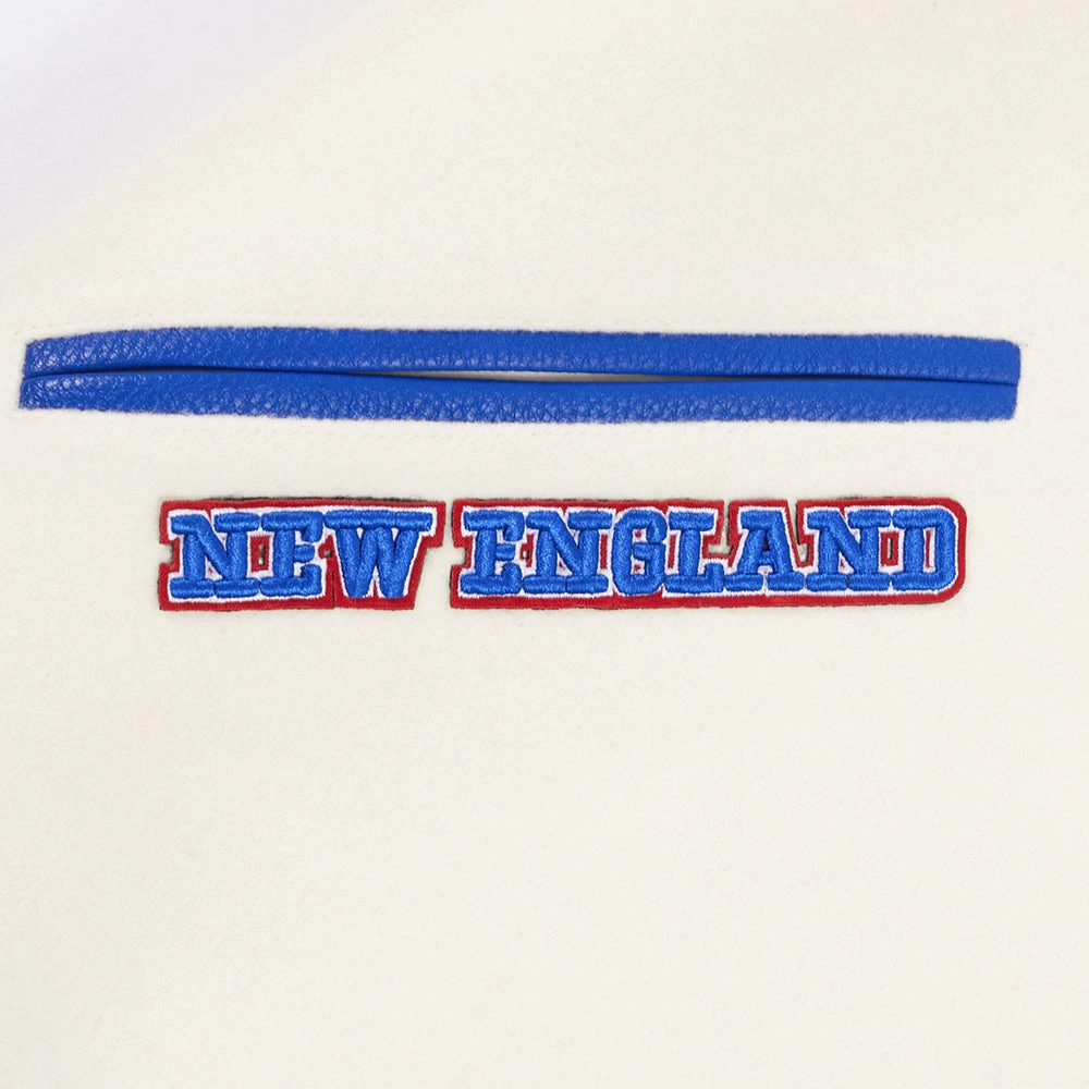 NFL NEW ENGLAND PATRIOTS RETRO CLASSIC MEN'S RIB WOOL VARSITY JACKET (EGGSHELL/ ROYAL BLUE)