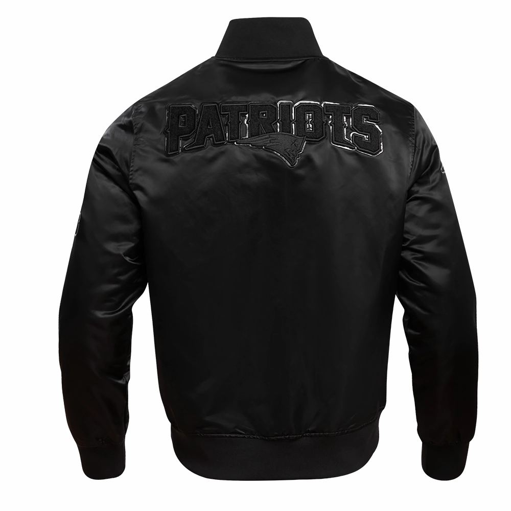 NFL NEW ENGLAND PATRIOTS TRIPLE BLACK MEN'S SATIN JACKET (TRIPLE BLACK)