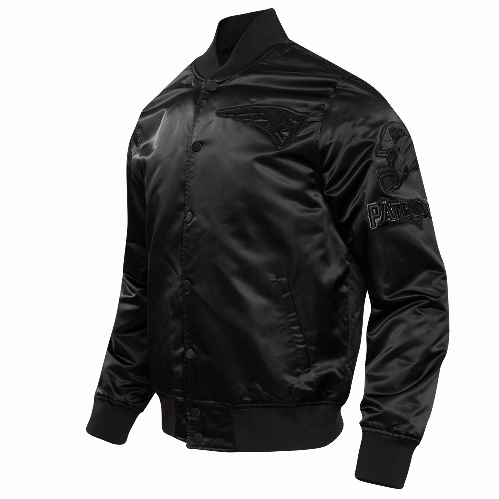 NFL NEW ENGLAND PATRIOTS TRIPLE BLACK MEN'S SATIN JACKET (TRIPLE BLACK)