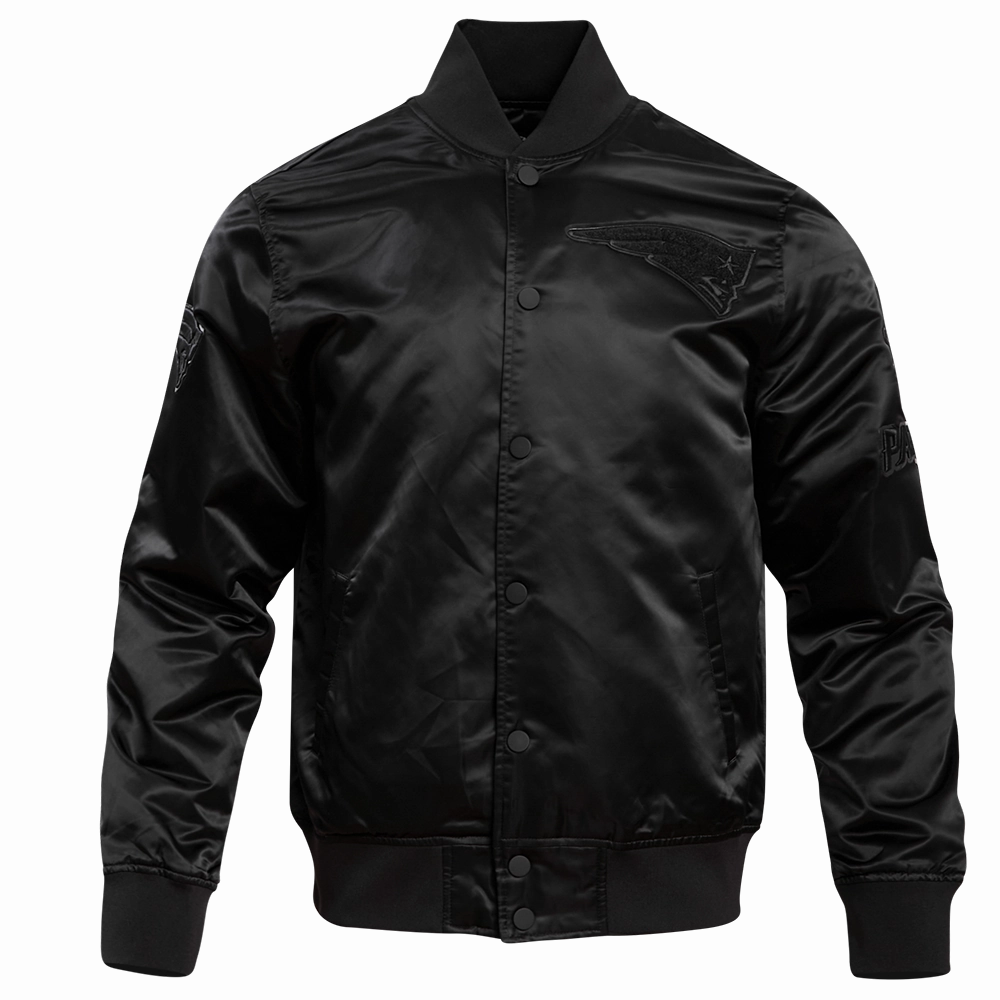 NFL NEW ENGLAND PATRIOTS TRIPLE BLACK MEN'S SATIN JACKET (TRIPLE BLACK)