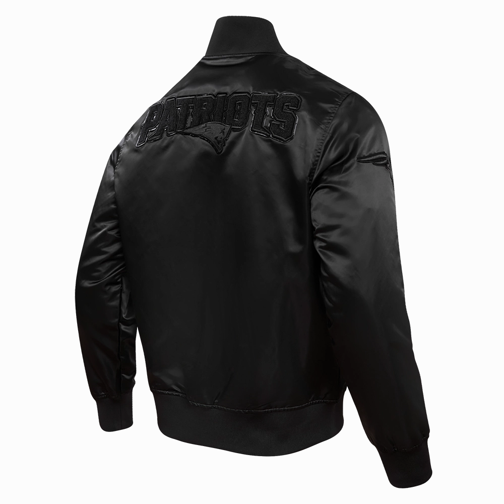 NFL NEW ENGLAND PATRIOTS TRIPLE BLACK MEN'S SATIN JACKET (TRIPLE BLACK)