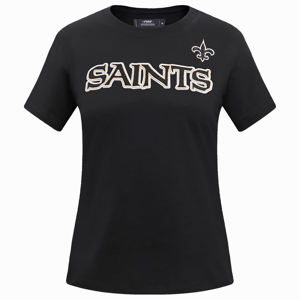 NFL NEW ORLEANS SAINTS CLASSIC SHORT SLEEVE WOMEN'S SINGLE JERSEY SLIM FIT TEE (BLACK)