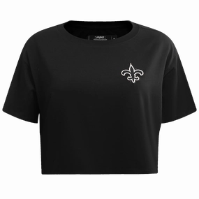 NFL NEW ORLEANS SAINTS CLASSIC WOMEN'S SINGLE JERSEY BOXY TEE (BLACK)