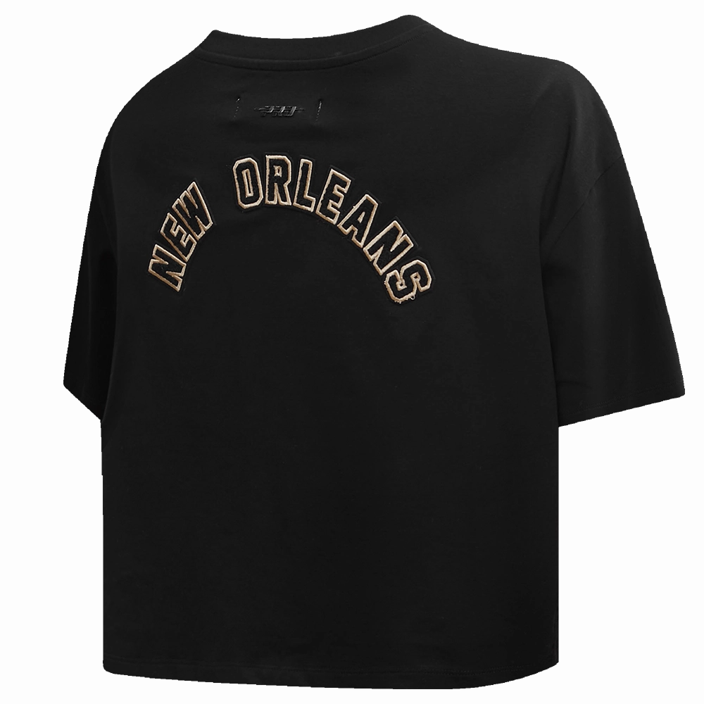 NFL NEW ORLEANS SAINTS CLASSIC WOMEN'S SINGLE JERSEY BOXY TEE (BLACK)
