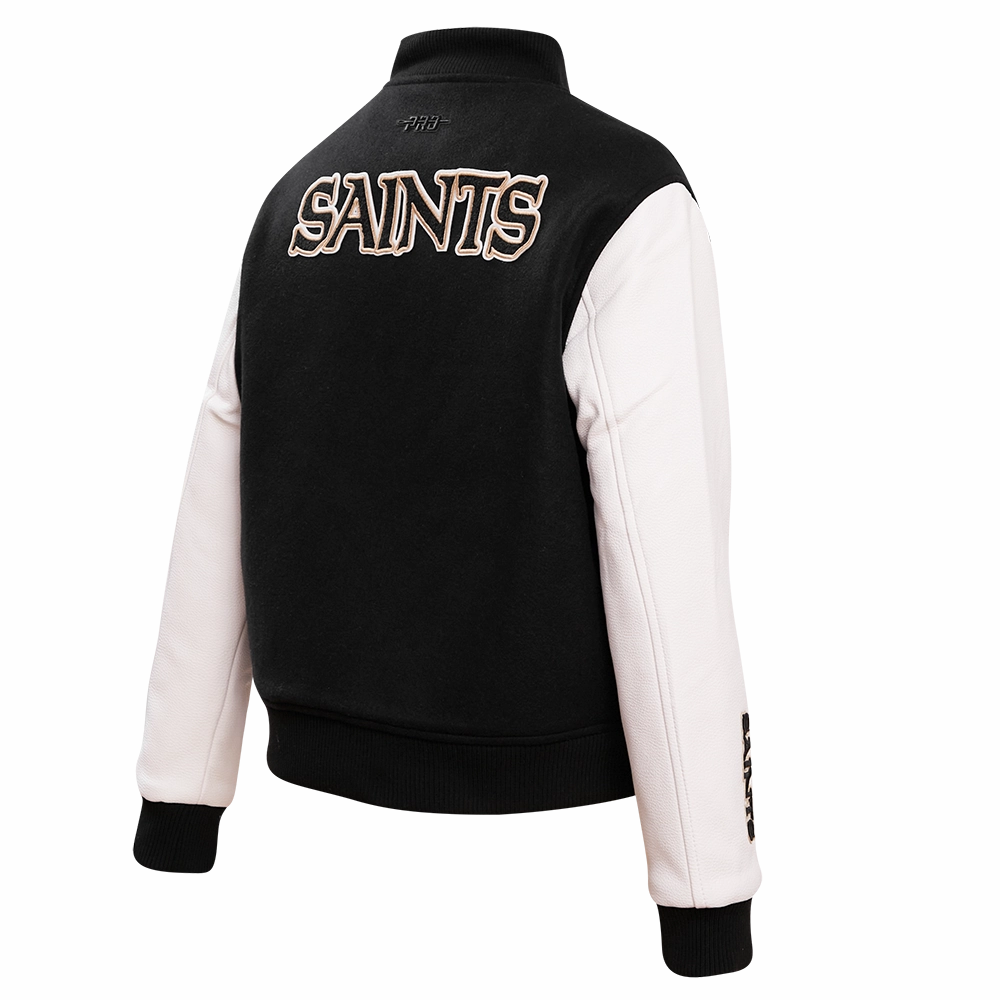 NFL NEW ORLEANS SAINTS CLASSIC WOMEN'S WOOL VARSITY JACKET (BLACK)