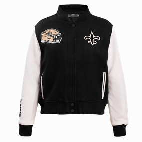 NFL NEW ORLEANS SAINTS CLASSIC WOMEN'S WOOL VARSITY JACKET (BLACK)