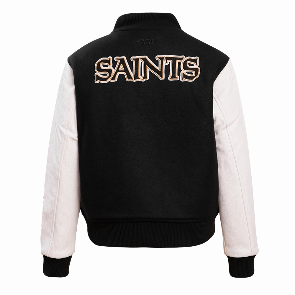 NFL NEW ORLEANS SAINTS CLASSIC WOMEN'S WOOL VARSITY JACKET (BLACK)