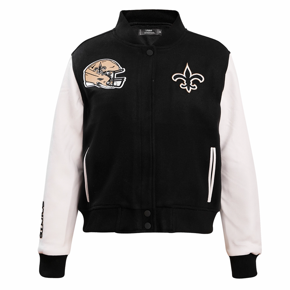 NFL NEW ORLEANS SAINTS CLASSIC WOMEN'S WOOL VARSITY JACKET (BLACK)