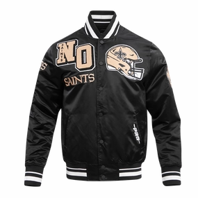 NFL NEW ORLEANS SAINTS MASHUP MEN'S RIB SATIN JACKET (BLACK)