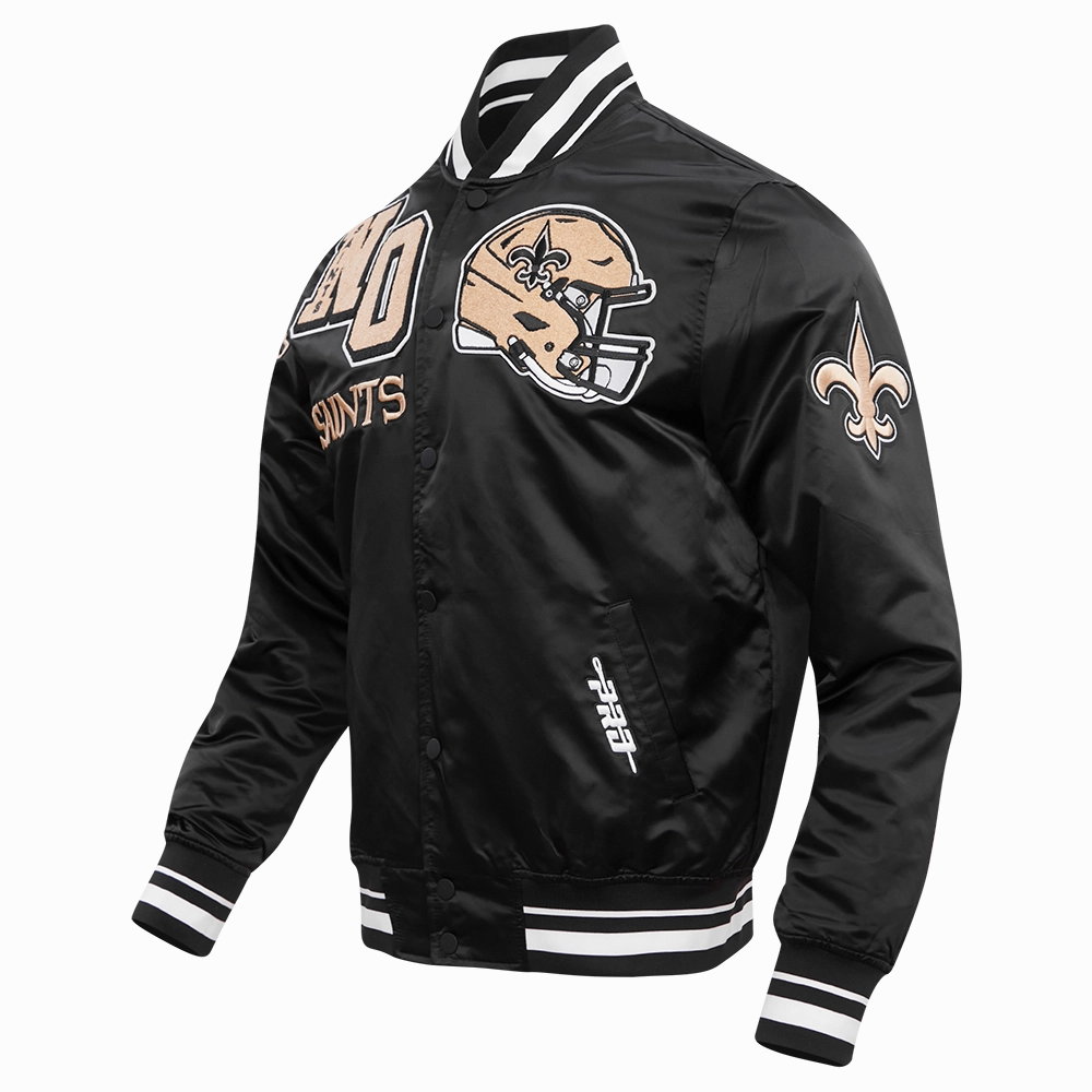NFL NEW ORLEANS SAINTS MASHUP MEN'S RIB SATIN JACKET (BLACK)