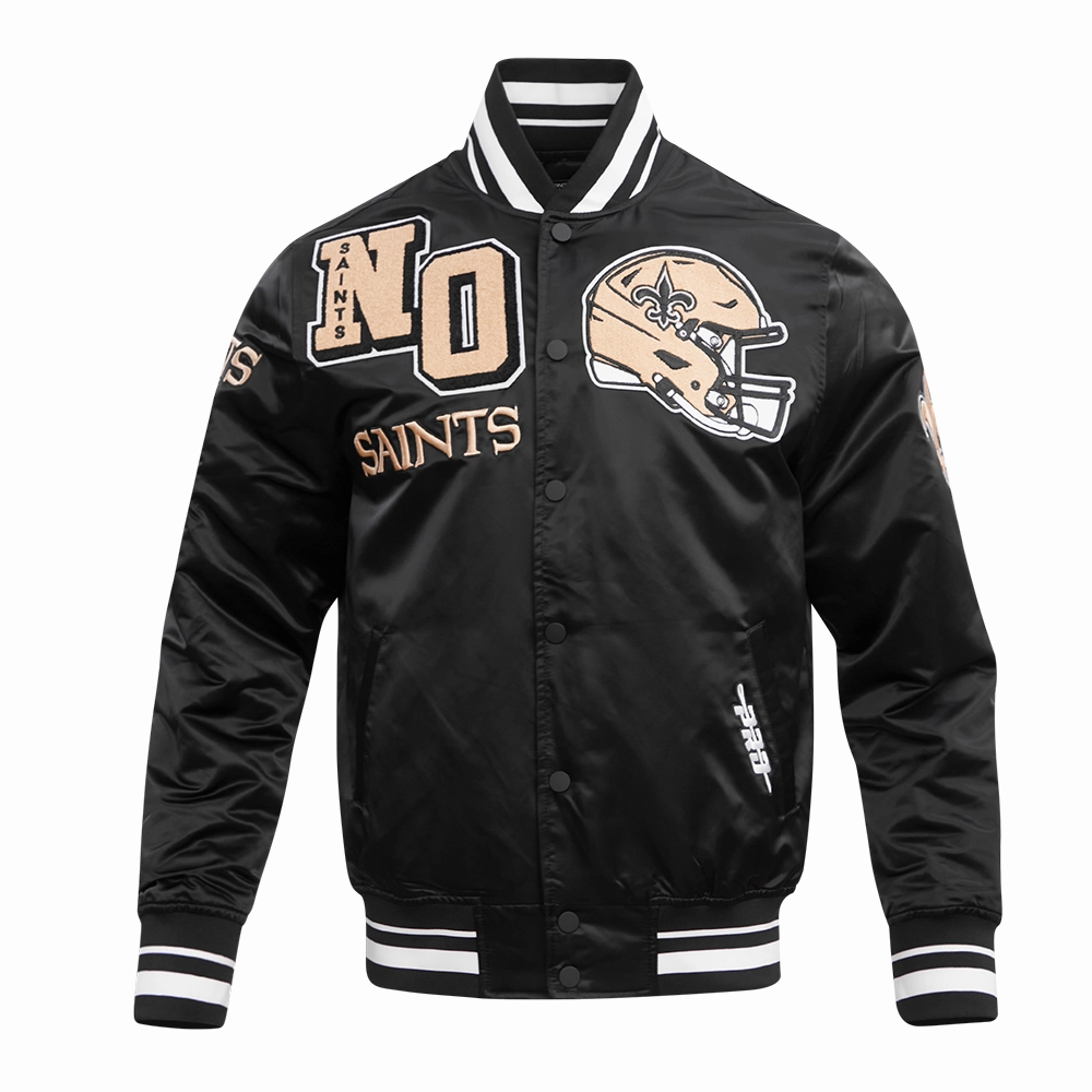 NFL NEW ORLEANS SAINTS MASHUP MEN'S RIB SATIN JACKET (BLACK)