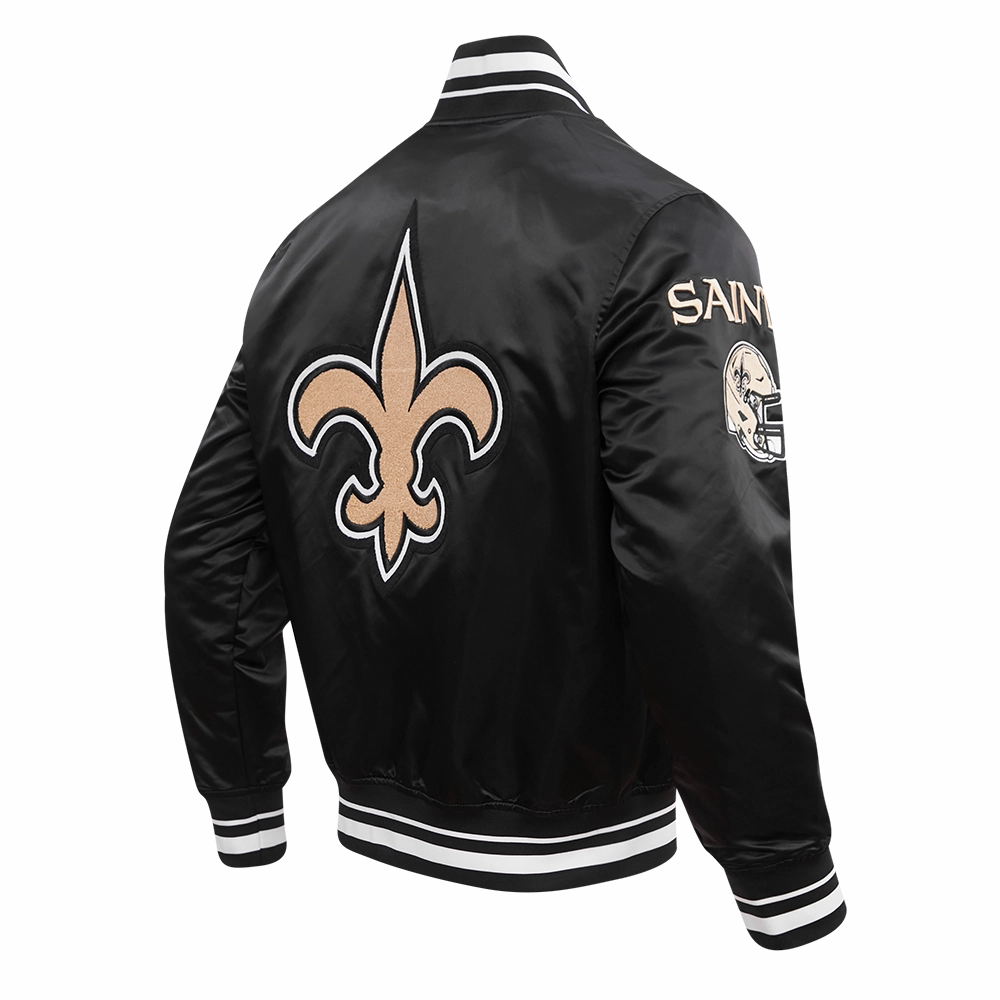 NFL NEW ORLEANS SAINTS MASHUP MEN'S RIB SATIN JACKET (BLACK)