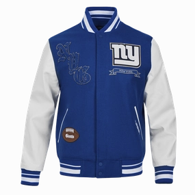 NFL NEW YORK GIANTS PRO PREP MEN'S WOOL VARSITY JACKET (DODGER BLUE/WHITE)