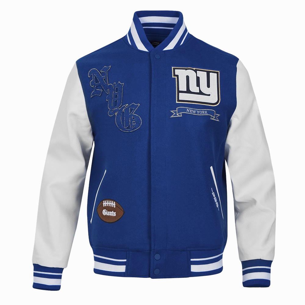 NFL NEW YORK GIANTS PRO PREP MEN'S WOOL VARSITY JACKET (DODGER BLUE/WHITE)