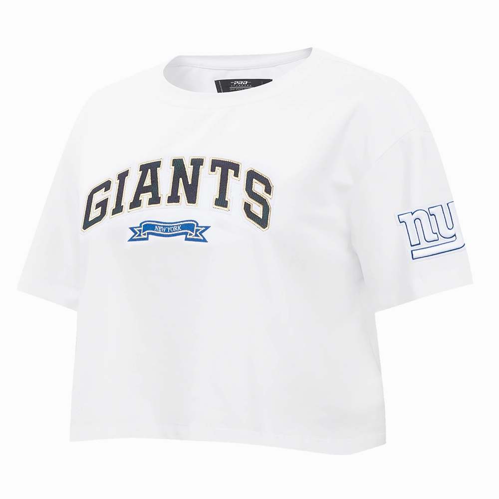 NFL NEW YORK GIANTS PRO PREP SINGLE JERSEY BOXY WOMEN'S TEE (WHITE)