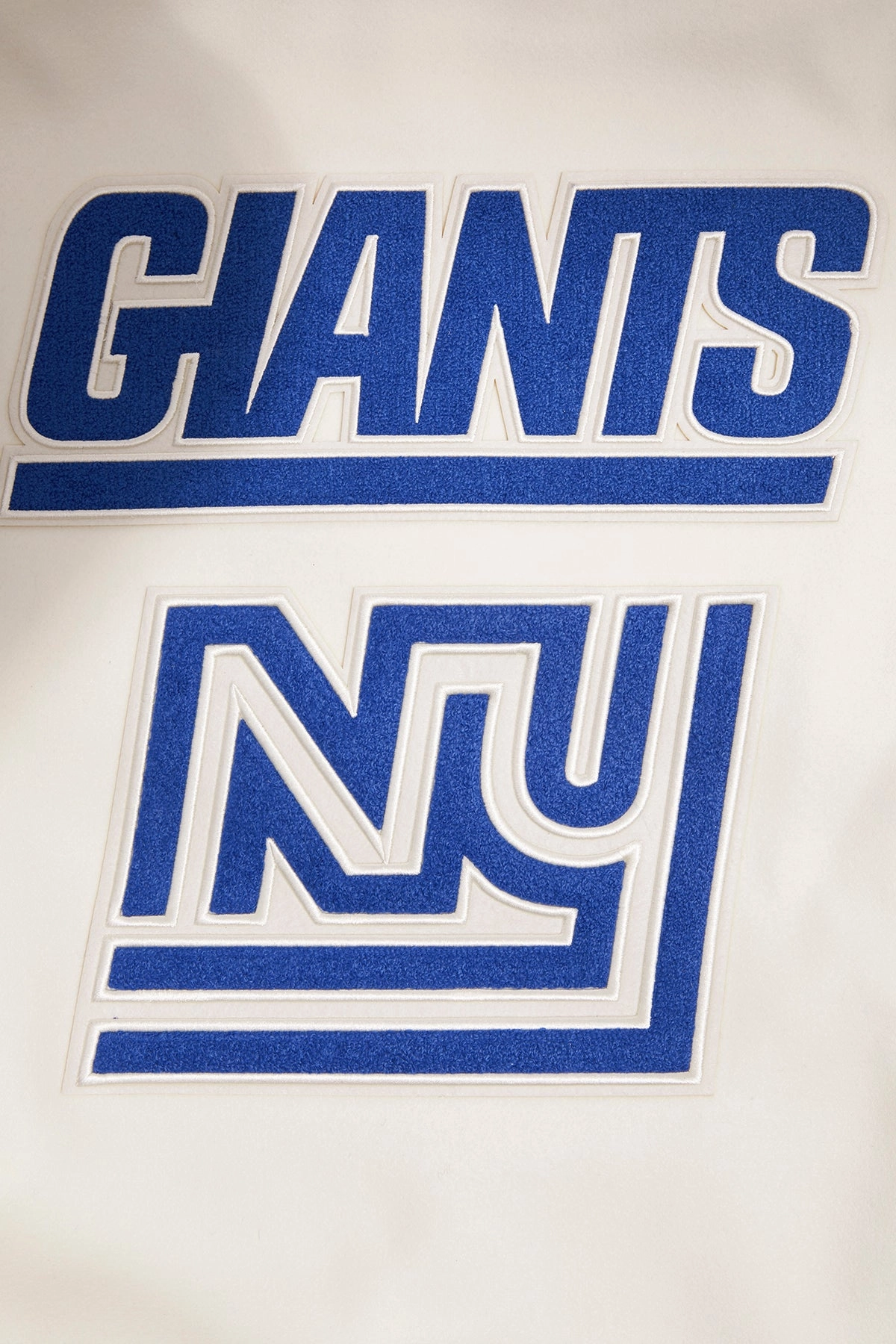 NFL NEW YORK GIANTS RETRO CLASSIC MEN'S RIB WOOL VARSITY JACKET (EGGSHELL/DODGER BLUE)