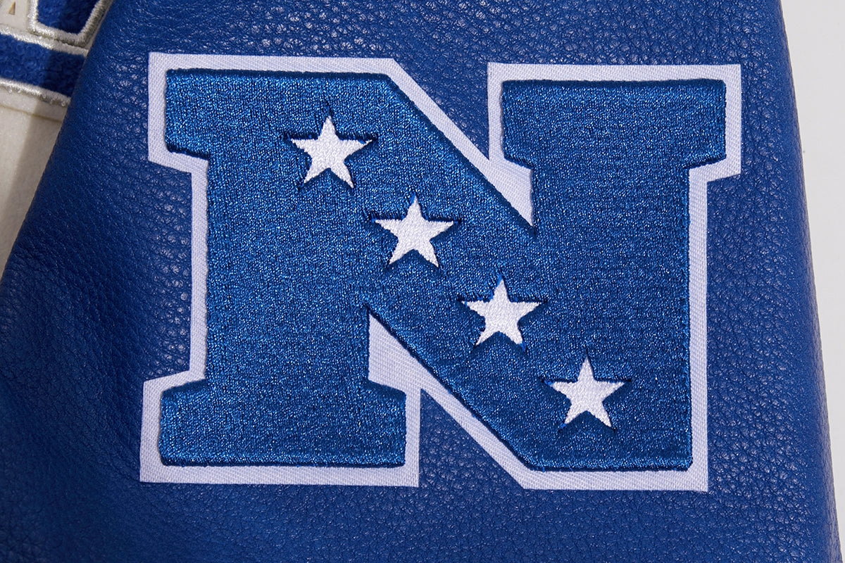 NFL NEW YORK GIANTS RETRO CLASSIC MEN'S RIB WOOL VARSITY JACKET (EGGSHELL/DODGER BLUE)
