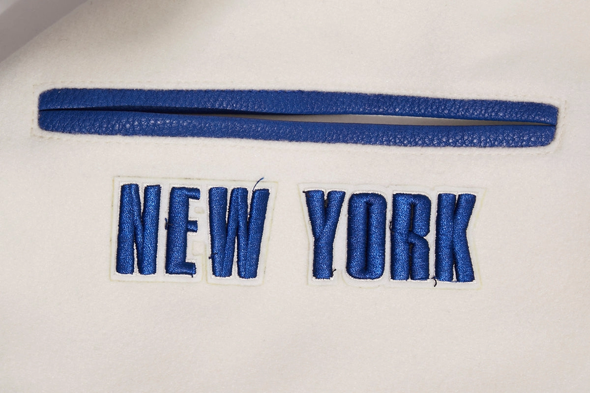 NFL NEW YORK GIANTS RETRO CLASSIC MEN'S RIB WOOL VARSITY JACKET (EGGSHELL/DODGER BLUE)