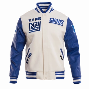 NFL NEW YORK GIANTS RETRO CLASSIC MEN'S RIB WOOL VARSITY JACKET (EGGSHELL/DODGER BLUE)
