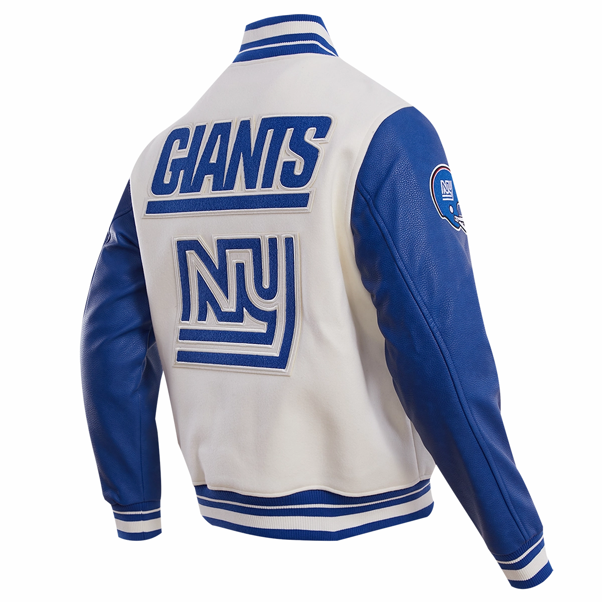 NFL NEW YORK GIANTS RETRO CLASSIC MEN'S RIB WOOL VARSITY JACKET (EGGSHELL/DODGER BLUE)