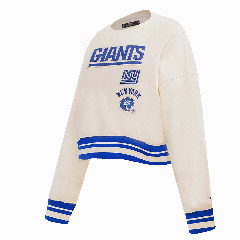 NFL NEW YORK GIANTS RETRO CLASSIC WOMEN'S RIB CREWNECK (EGGSHELL/DODGER BLUE)