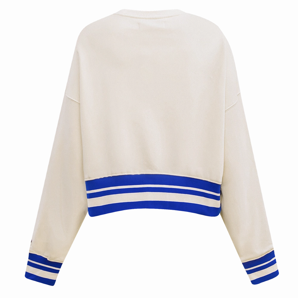 NFL NEW YORK GIANTS RETRO CLASSIC WOMEN'S RIB CREWNECK (EGGSHELL/DODGER BLUE)