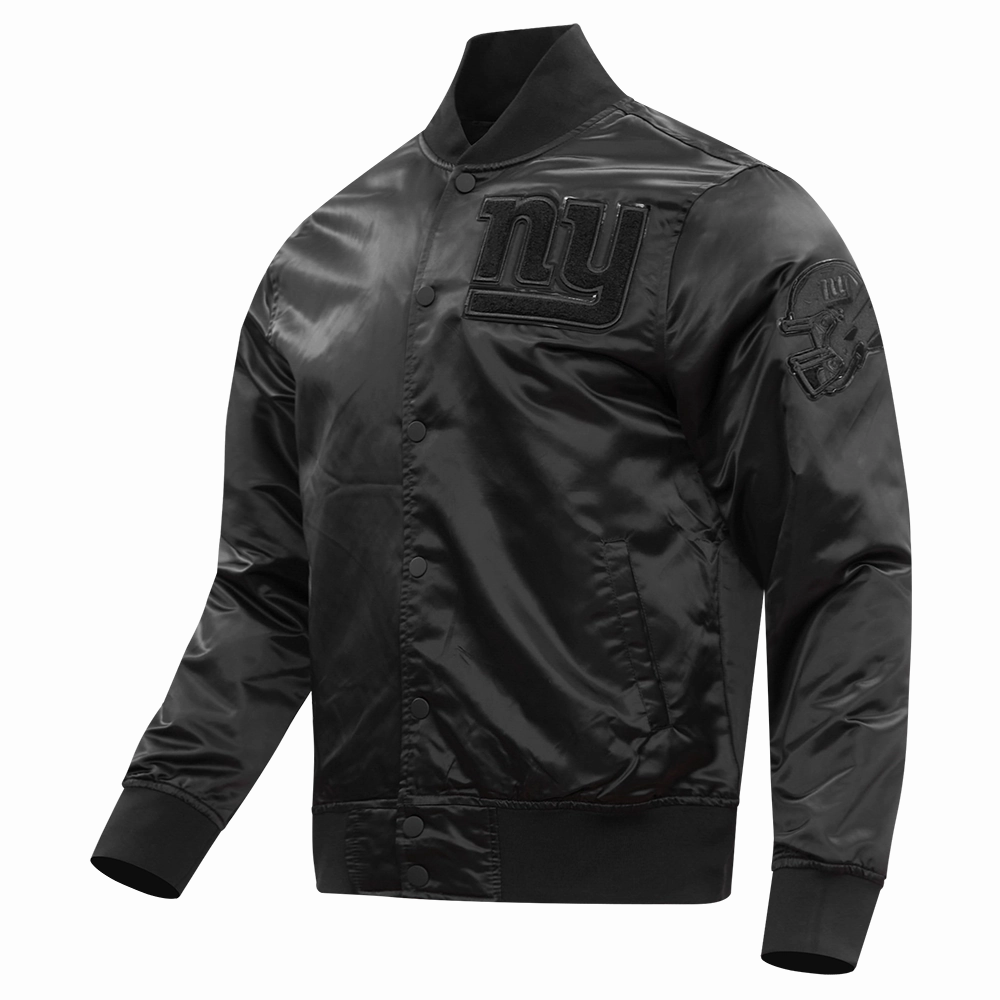 NFL NEW YORK GIANTS TRIPLE BLACK MEN'S SATIN JACKET (TRIPLE BLACK)