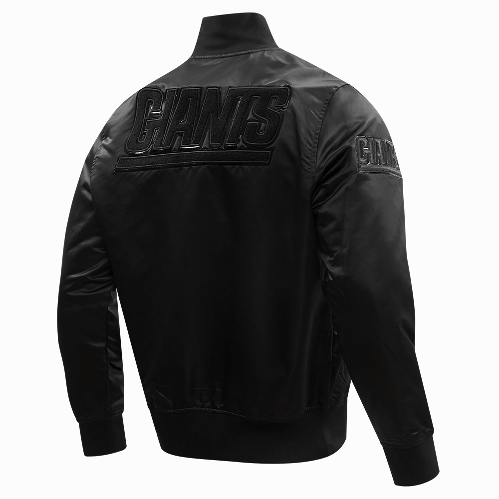 NFL NEW YORK GIANTS TRIPLE BLACK MEN'S SATIN JACKET (TRIPLE BLACK)