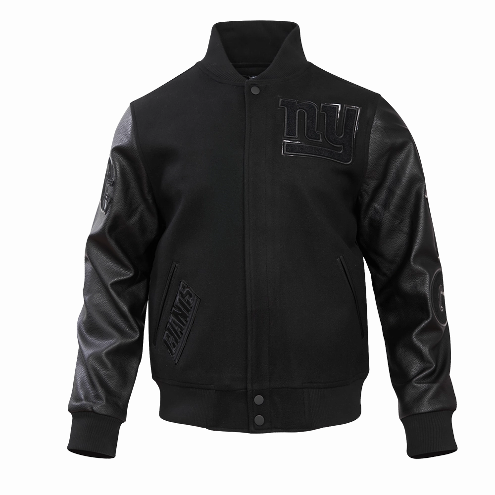 NFL NEW YORK GIANTS TRIPLE BLACK MEN'S WOOL VARSITY JACKET (TRIPLE BLACK MEN'S)