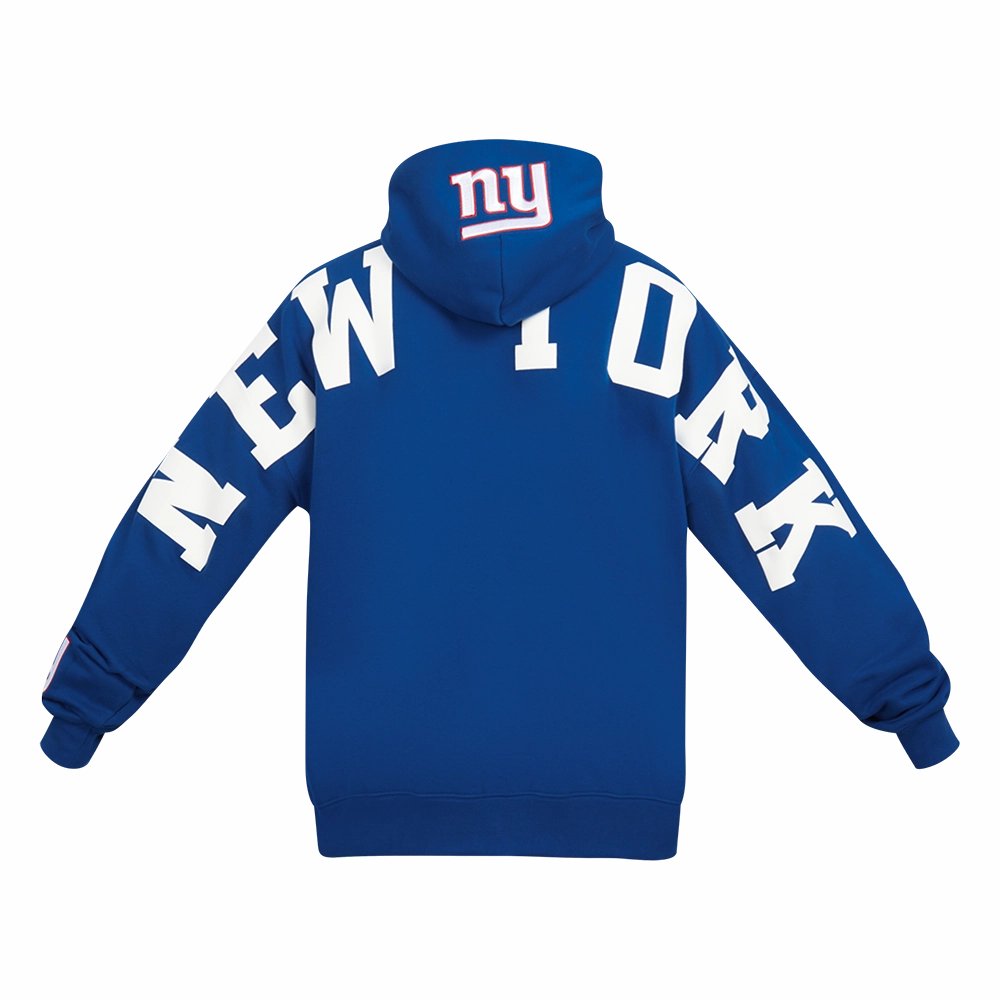 NFL NEW YORK GIANTS WINGSPAN MEN'S DROP SHOULDER FLEECE PULLOVER HOODIE (DODGER BLUE)