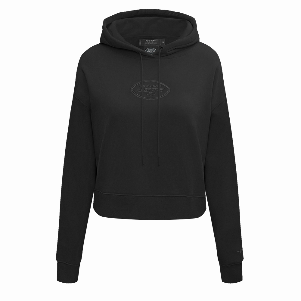 NFL NEW YORK JETS NEUTRAL WOMEN'S CROPPED PULLOVER HOODIE (BLACK)