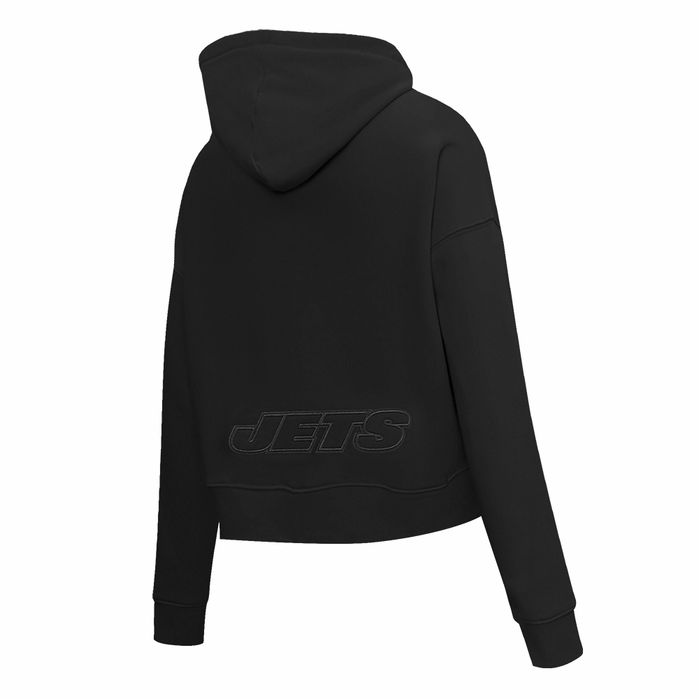 NFL NEW YORK JETS NEUTRAL WOMEN'S CROPPED PULLOVER HOODIE (BLACK)