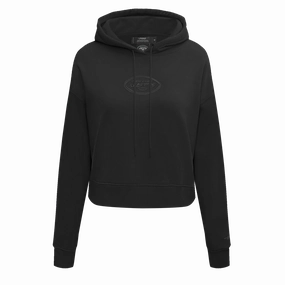 NFL NEW YORK JETS NEUTRAL WOMEN'S CROPPED PULLOVER HOODIE (BLACK)