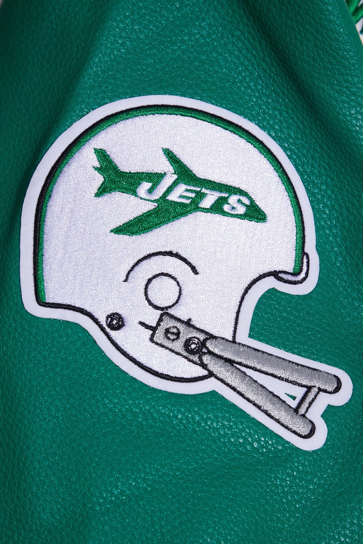 NFL NEW YORK JETS RETRO CLASSIC MEN'S RIB WOOL VARSITY JACKET (EGGSHELL/ KELLY GREEN)