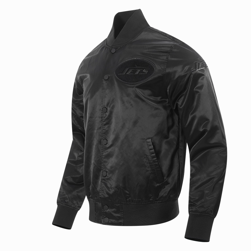 NFL NEW YORK JETS TRIPLE BLACK MEN'S SATIN JACKET (BLACK)