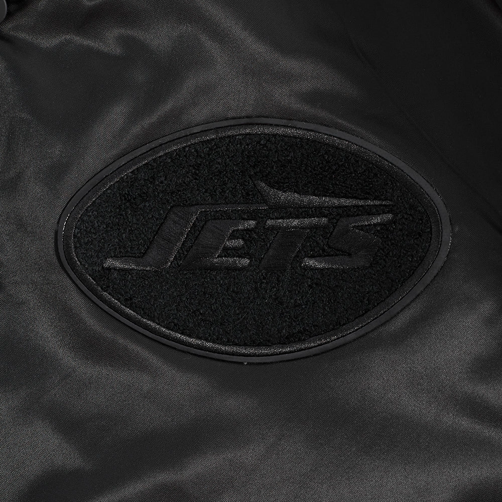 NFL NEW YORK JETS TRIPLE BLACK MEN'S SATIN JACKET (BLACK)