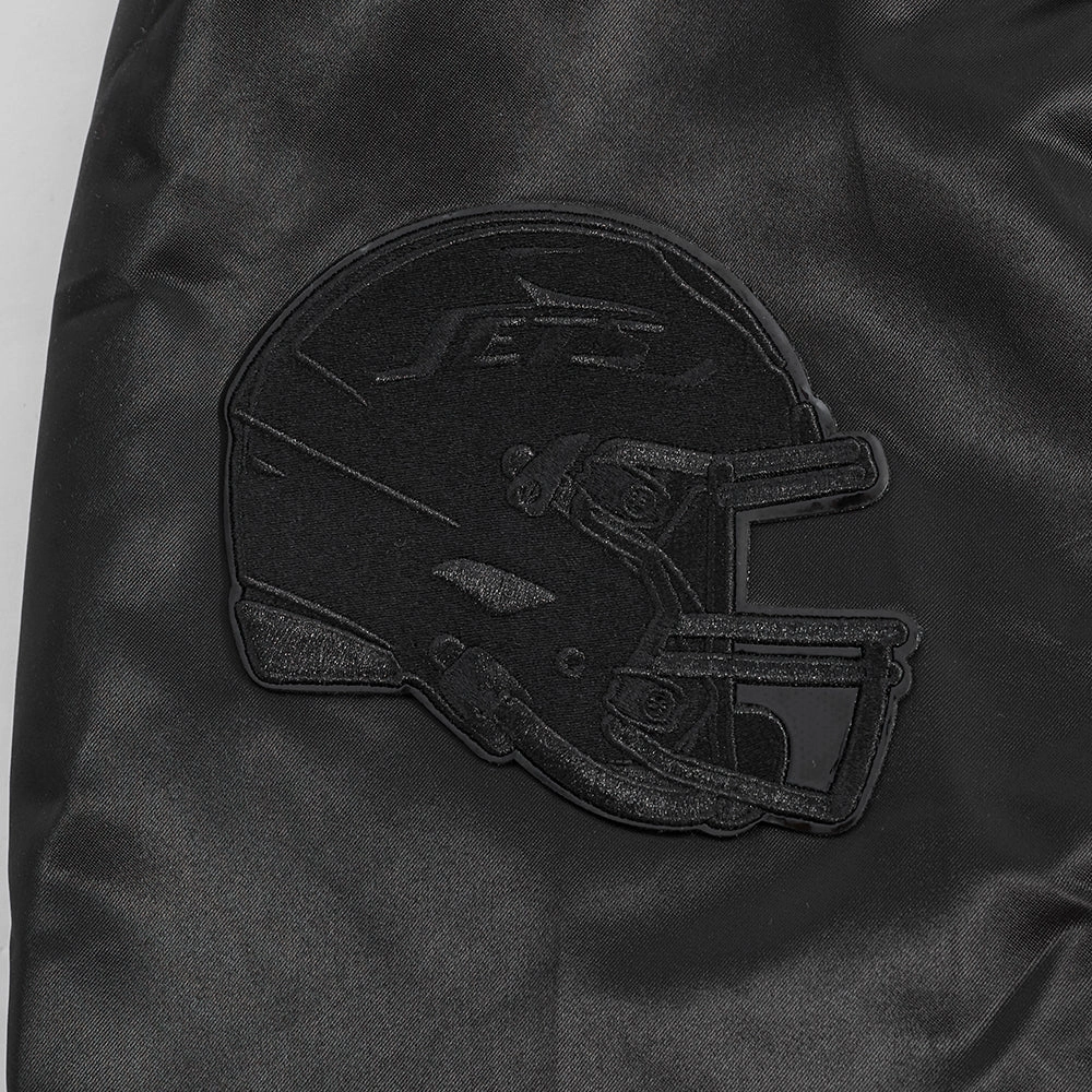 NFL NEW YORK JETS TRIPLE BLACK MEN'S SATIN JACKET (BLACK)