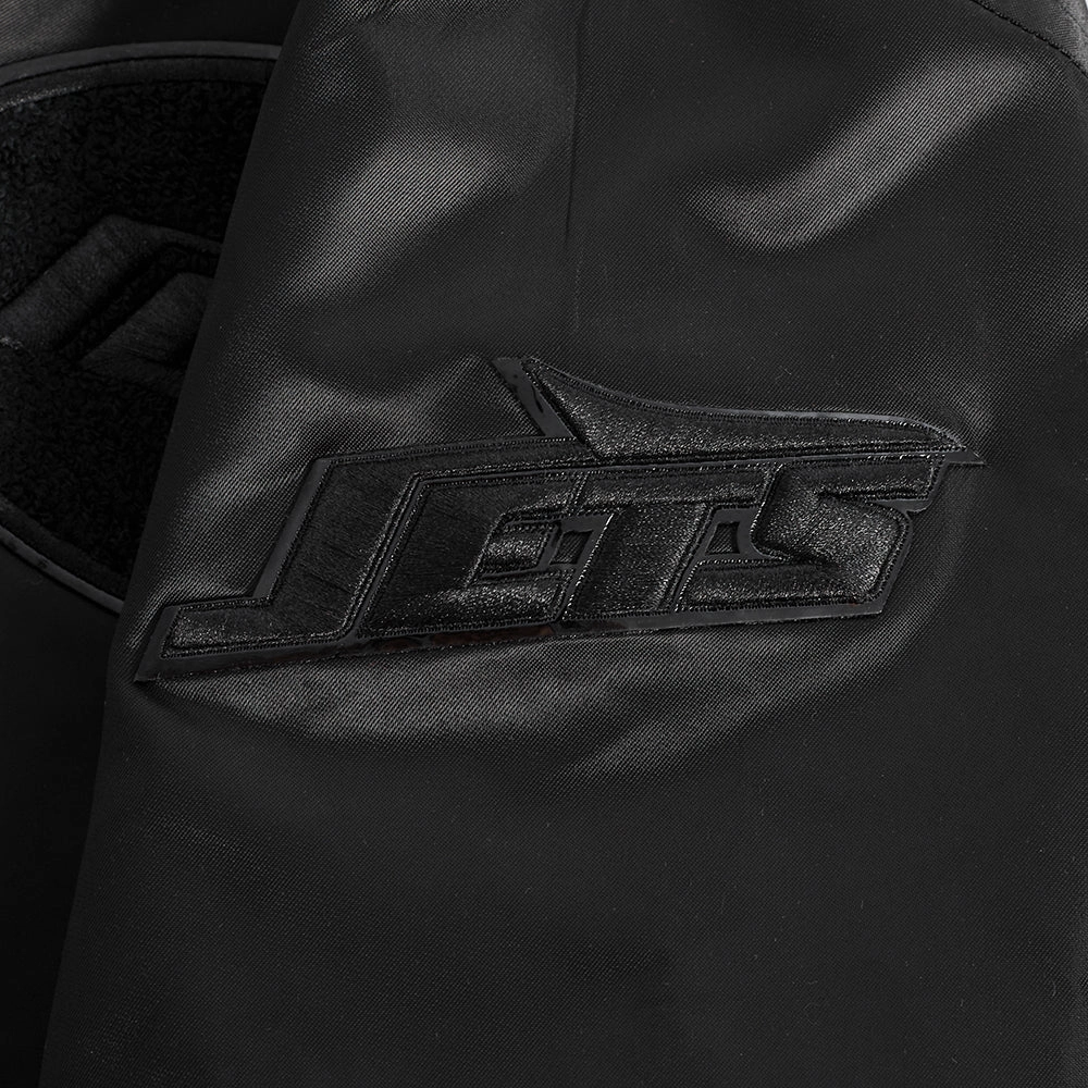 NFL NEW YORK JETS TRIPLE BLACK MEN'S SATIN JACKET (BLACK)