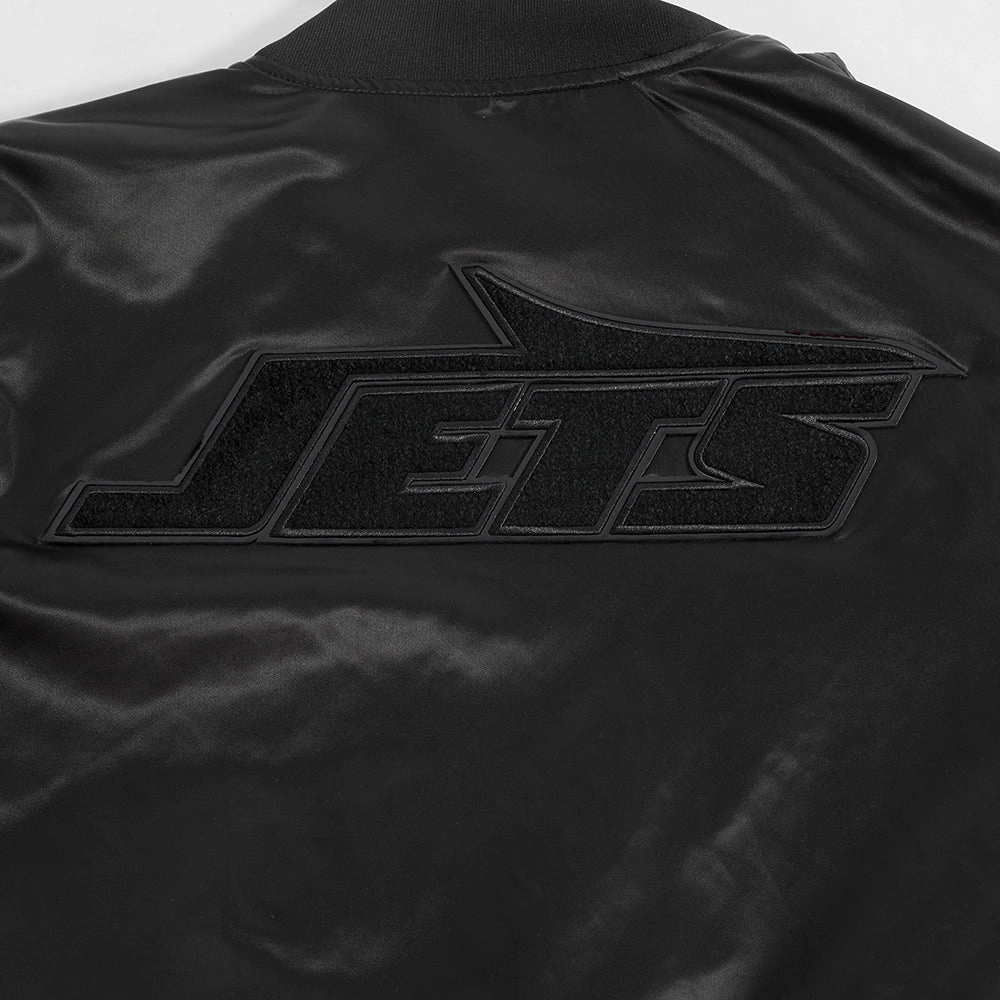 NFL NEW YORK JETS TRIPLE BLACK MEN'S SATIN JACKET (BLACK)