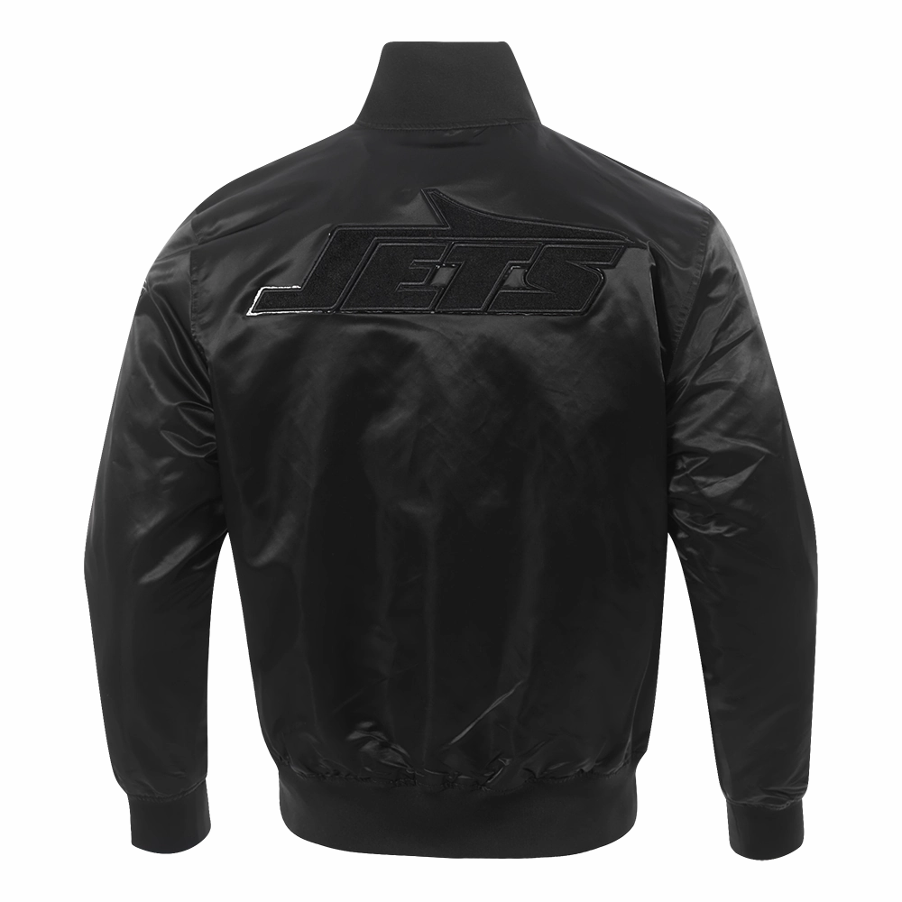 NFL NEW YORK JETS TRIPLE BLACK MEN'S SATIN JACKET (BLACK)