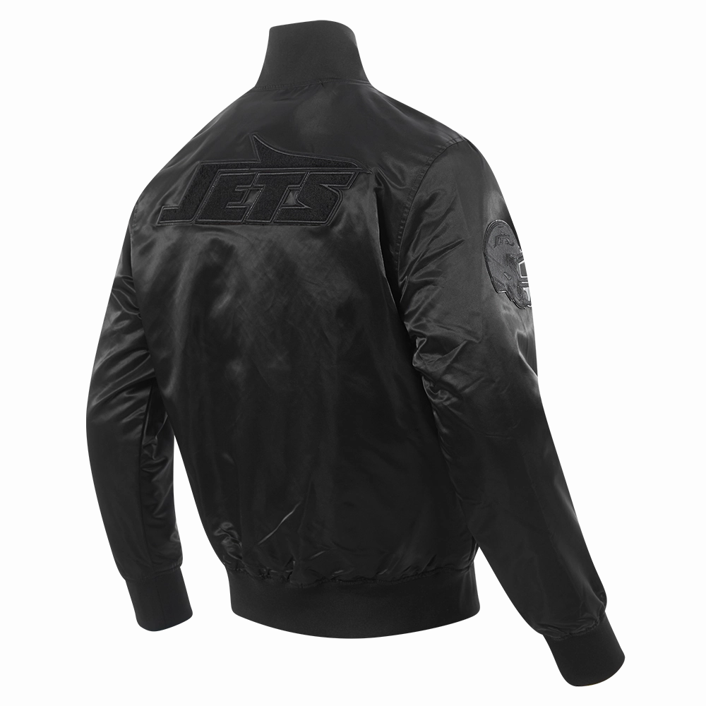 NFL NEW YORK JETS TRIPLE BLACK MEN'S SATIN JACKET (BLACK)